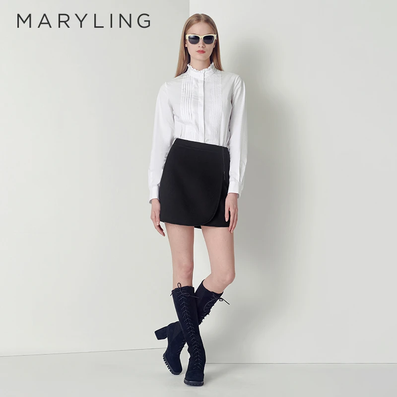 MARYLING玛俪琳秋季新品黑色百搭显瘦迷你半裙半身裙A1CGW70040