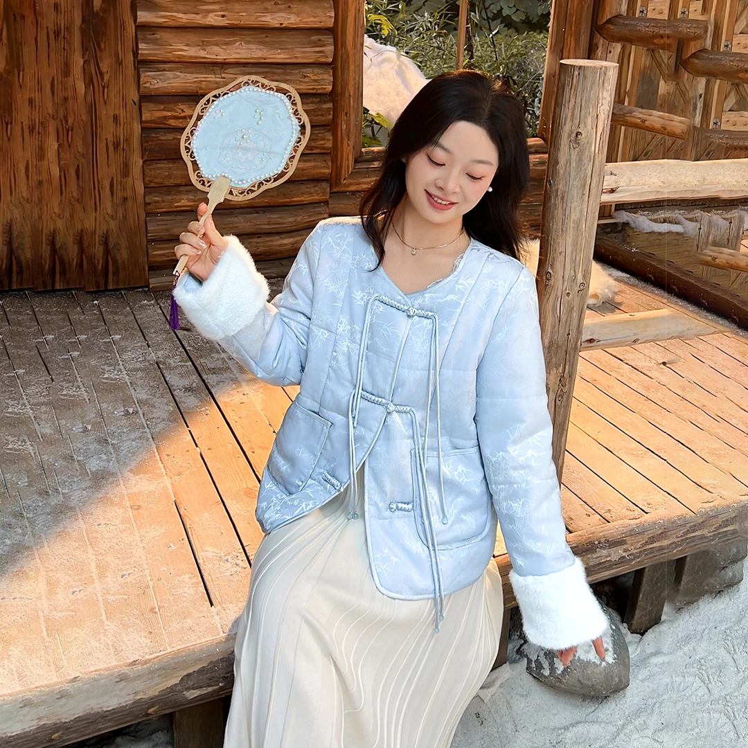 【冬季新款】DM100新中式缎面盘扣短棉服外套2365YF