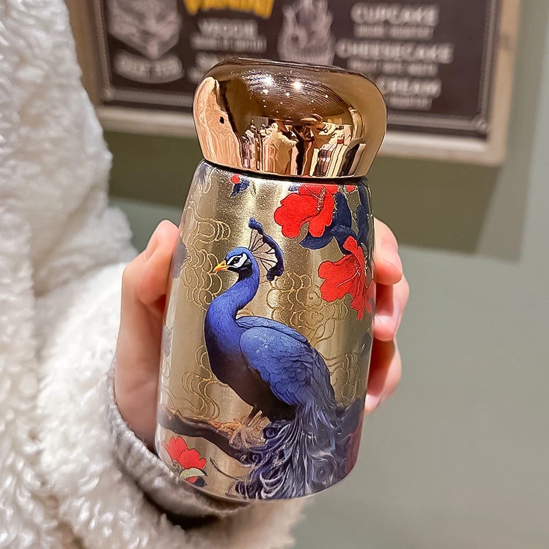 复古高颜值古典孔雀小型保湿杯小巧便携迷你茶杯不锈钢口袋水杯子
