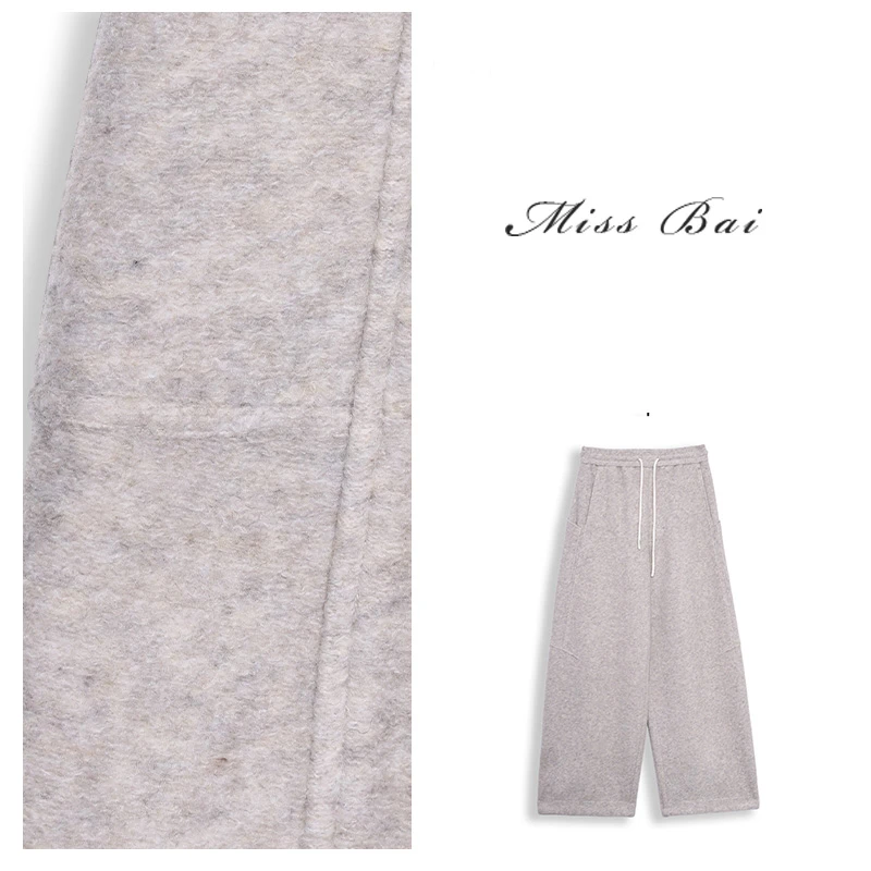 YIWEN-【存在主义】时尚松弛感绵羊毛混纺休闲阔腿裤KZD838