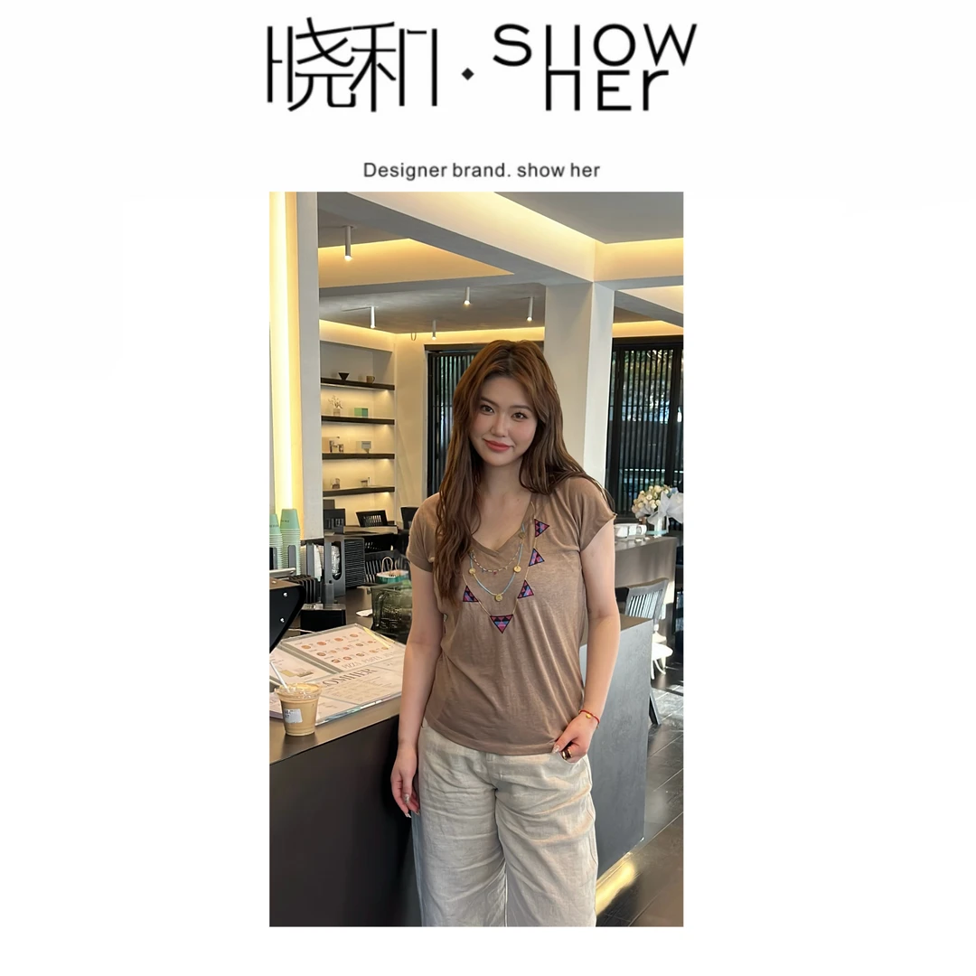 SHOW HER 【项链T】精梳棉夏季时髦洋气百搭短袖T恤
