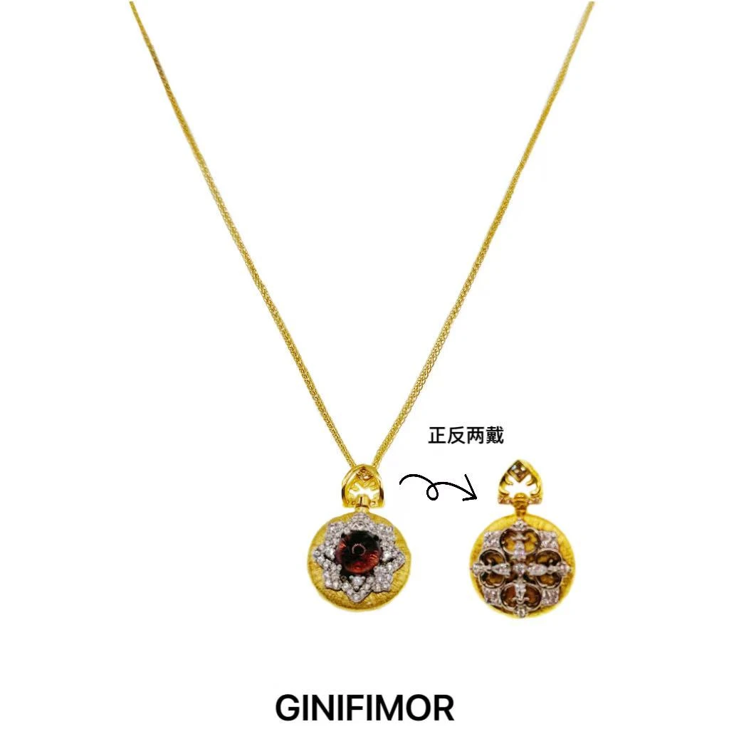 GINIFIMOR 铜合金项链 a620 中古微镶闪钻拉丝正反两面拉丝八芒星