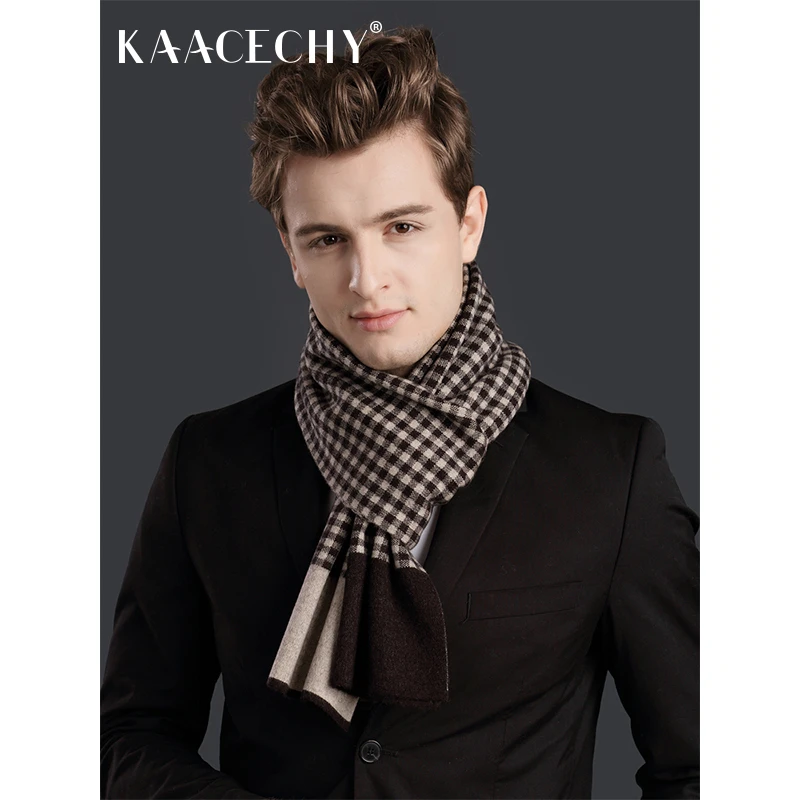 男士纯羊毛围巾2025冬季新款高档韩版简约格子加厚保暖护颈围脖