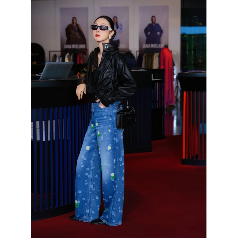 TRACYCHU牛仔重工刺绣小雏菊牛仔裤百搭舒适老钱风松弛感秋冬新品