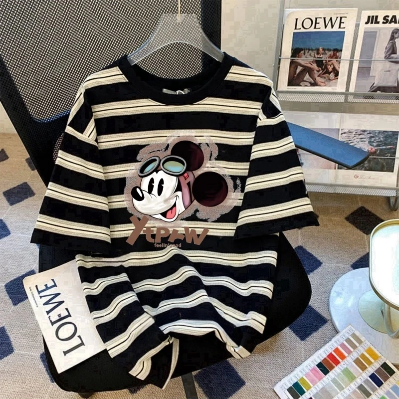 奥特莱斯~清仓捡漏时尚条纹短袖t恤男女设计感减龄百搭半袖上衣潮