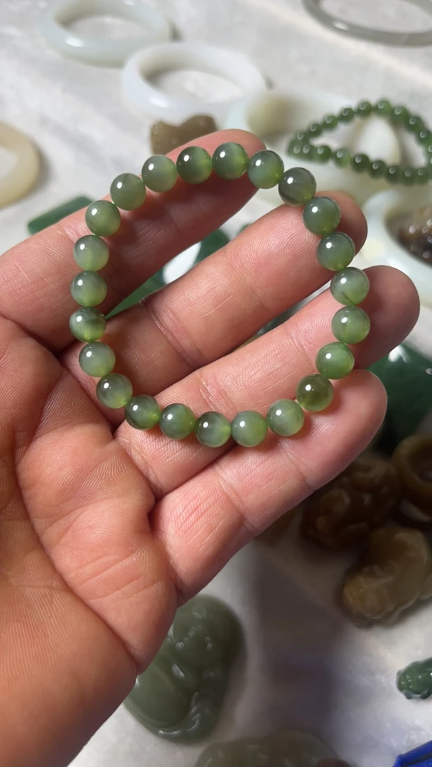 碧玉猫眼手串8mm灵动碧绿渐变单圈