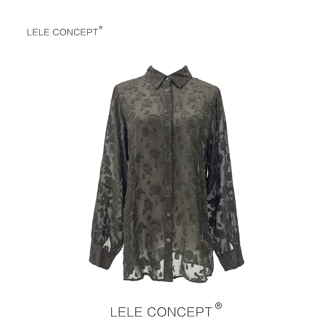 LELE CONCEPT 丨时尚高级感半透两色压花衬衫S0729