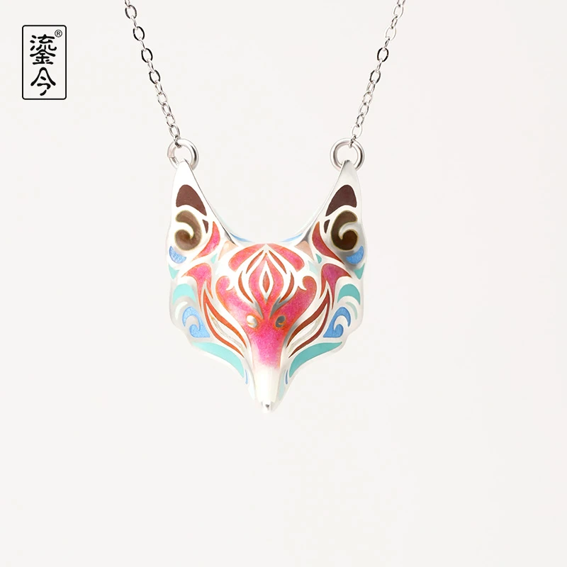 坠链均925银珐琅 鎏今-灵狐面具手工高温珐琅