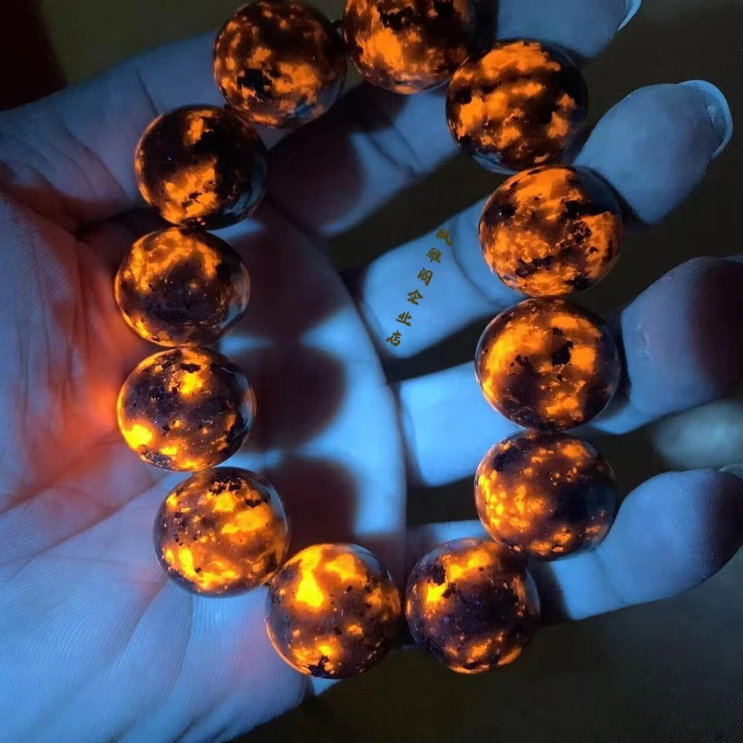 非金属仿水晶手链 火焰石火灵石手链方钠石文玩手串男女佛珠念珠