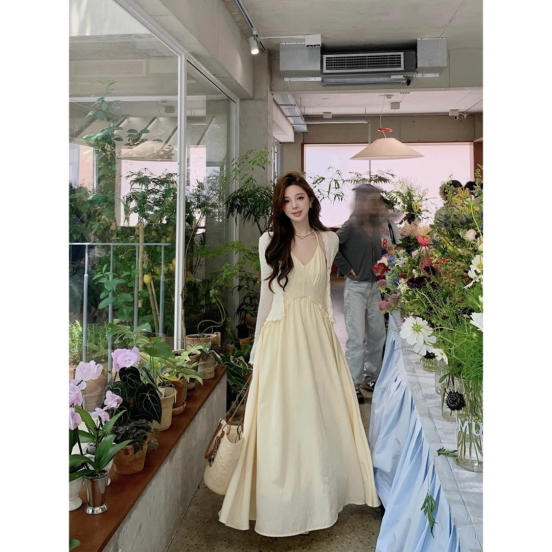 【QIUROUYAO邱肉瑶】山茶花的告白*挂脖吊带连衣裙修身