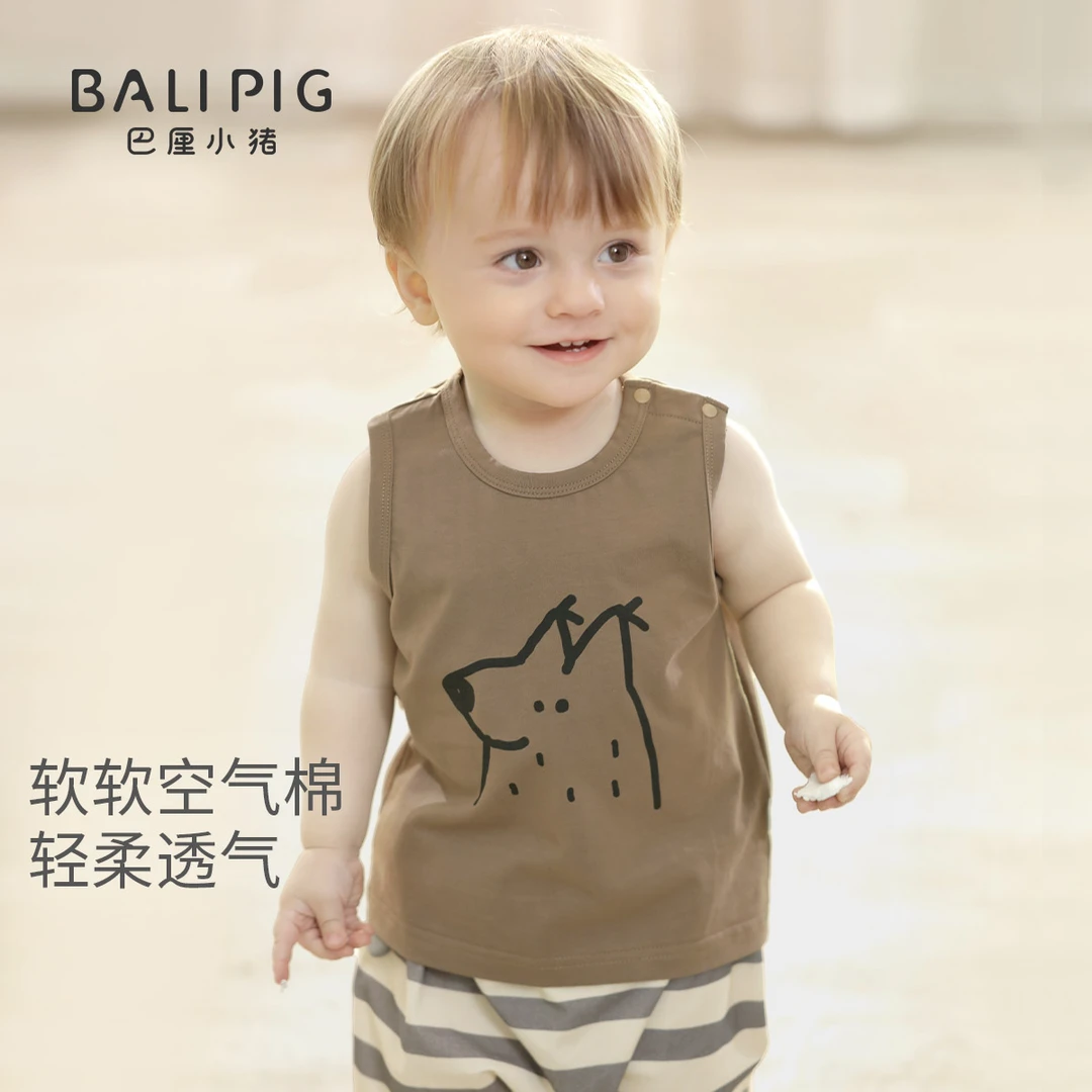 婴儿背心夏季儿童无袖T恤薄款女童吊带超萌可爱男童衣服宝宝上衣