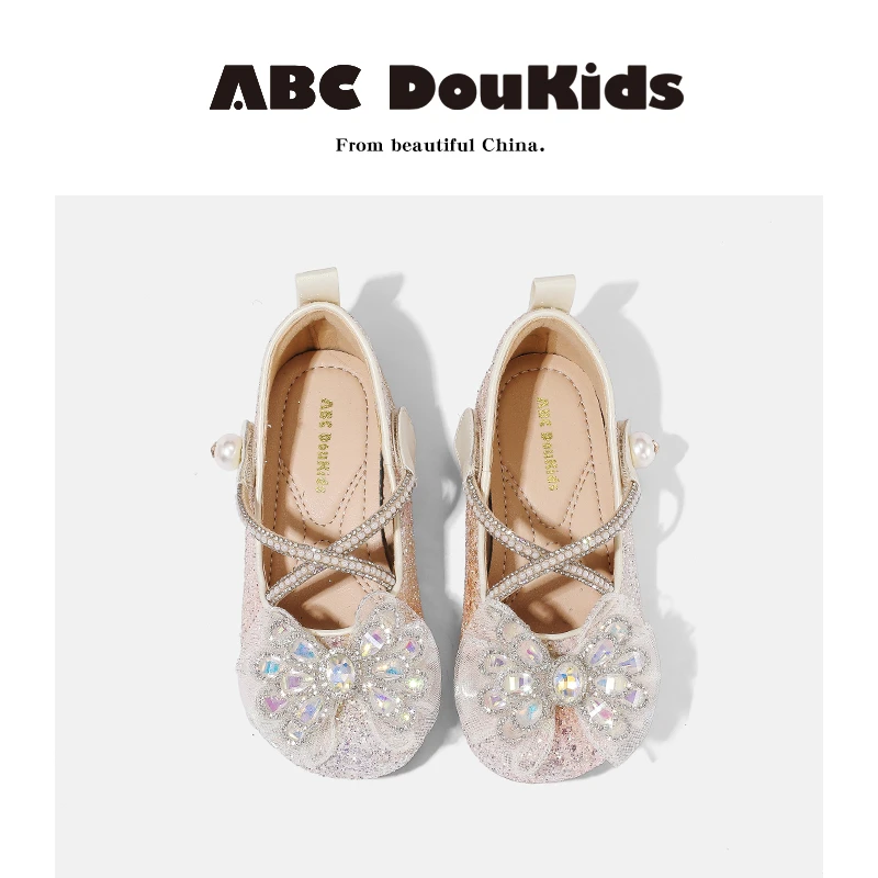 ABC Doukids女童公主鞋2025秋季新款儿童水晶蝴蝶结单鞋闪亮皮鞋