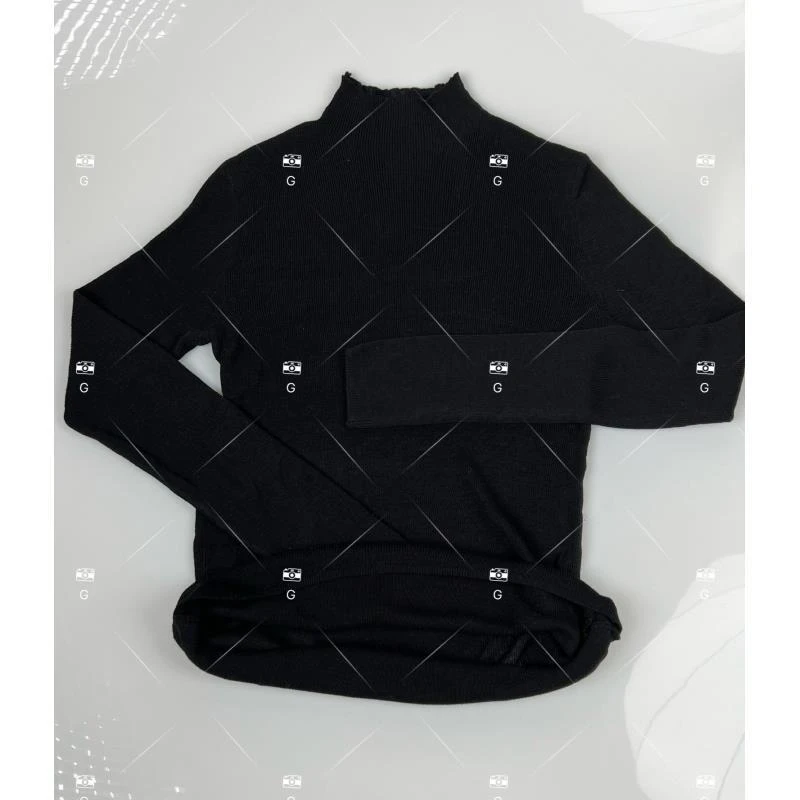 休闲圆领常规薄款半高领女装毛针织衫黑色毛衣针织 M-002