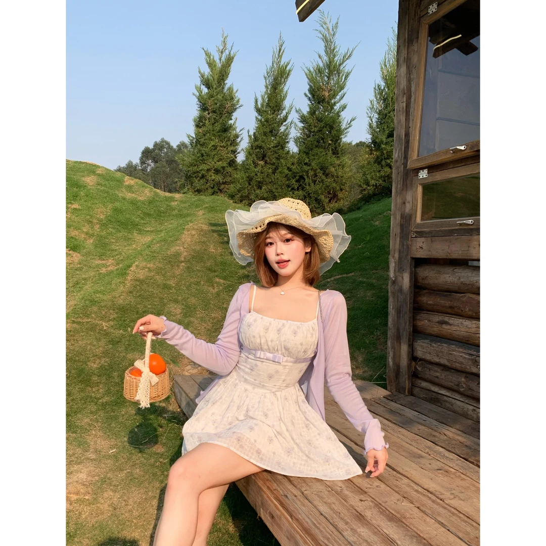 MengFairy清清【莫奈花园】碎花甜美显瘦连衣裙遮胯吊带裙4475