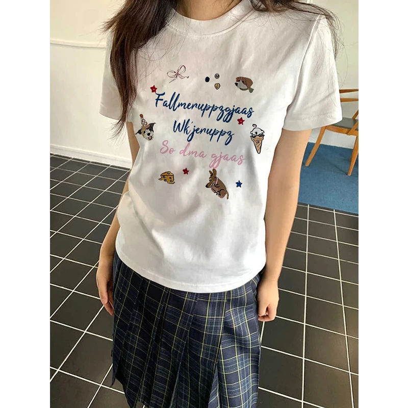 夏季新款辣妹白色正肩短袖t恤设计感百搭显瘦慵懒圆领上衣女