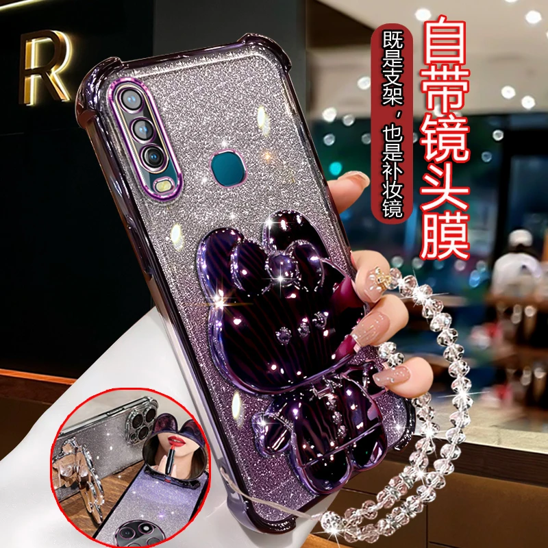 适用vivoy3手机壳女网红四角防摔VivoY3s创意镜子支架V1901A软壳T