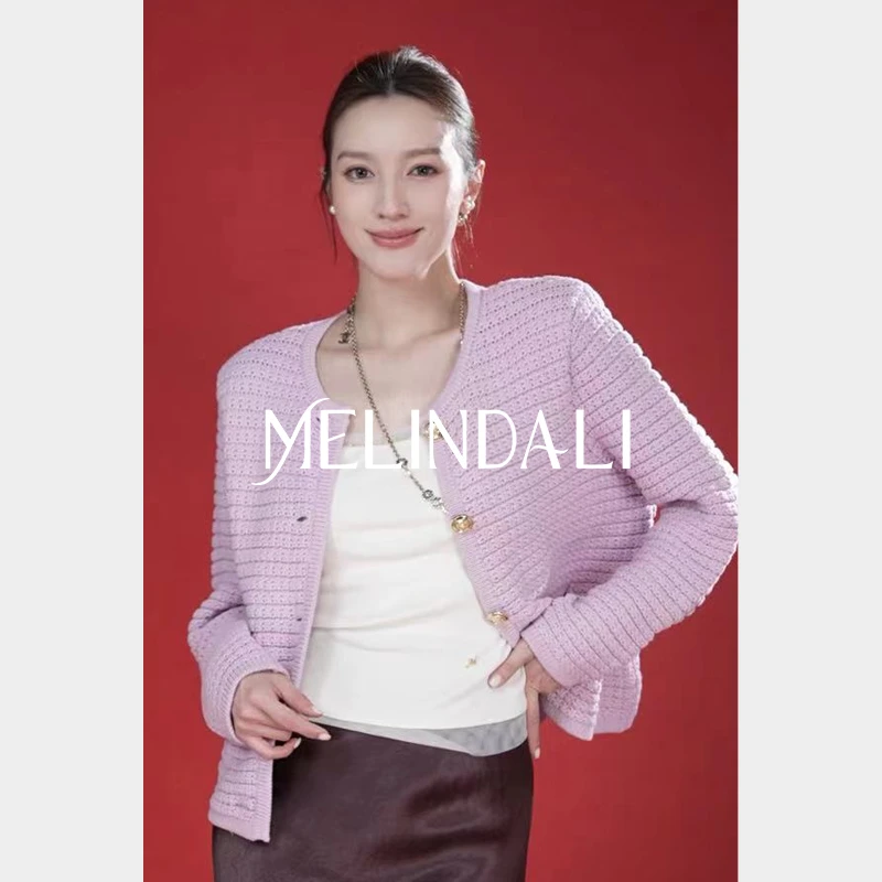 Melinda Li【风信子】法式千金小香风菠萝针复古垫肩毛衣开衫外套