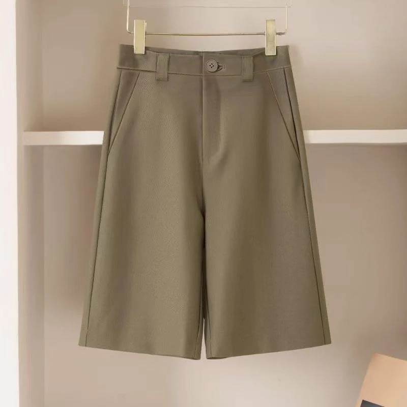 卡其色网红2025新款百搭五分裤西装短裤高腰宽松休闲裤子直筒中裤