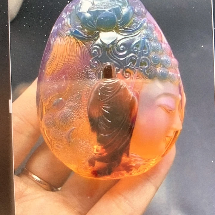 凹***曼琥珀未镶嵌裸石佛魔一念蓝珀