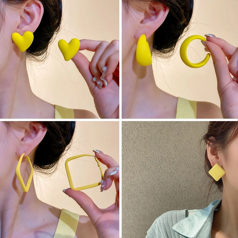 合金耳饰 黄色系几何耳环女2025新款爆款夏季心形耳钉网红耳圈S
