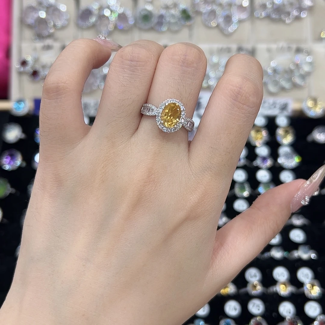 黄晶戒指银S925镶嵌