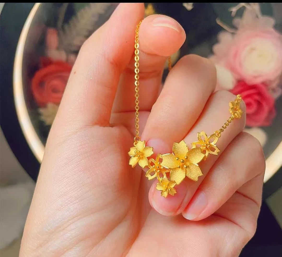 铜合金项链 新中式三生花项链高级感繁花锁骨项链婚嫁项链