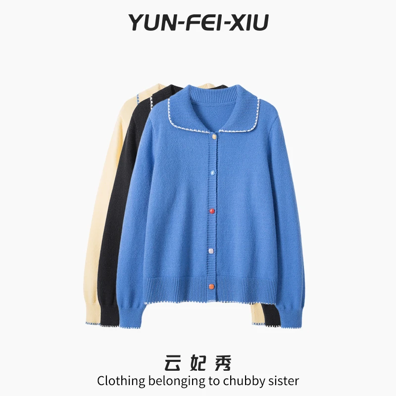 云妃秀大码女装针织衫时尚休闲胖妹妹显瘦宽松翻领上衣秋季69388