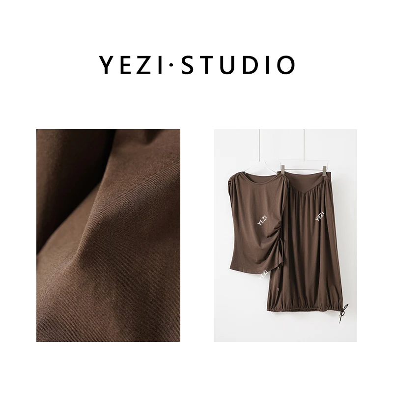 套装【精简衣橱】百百棉圆领抽褶收腰T恤+抽绳迷笛裙25239029