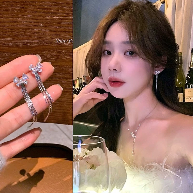 蒲恋秋冬蝴蝶结流苏耳环女高级感2024新款爆款耳钉耳饰