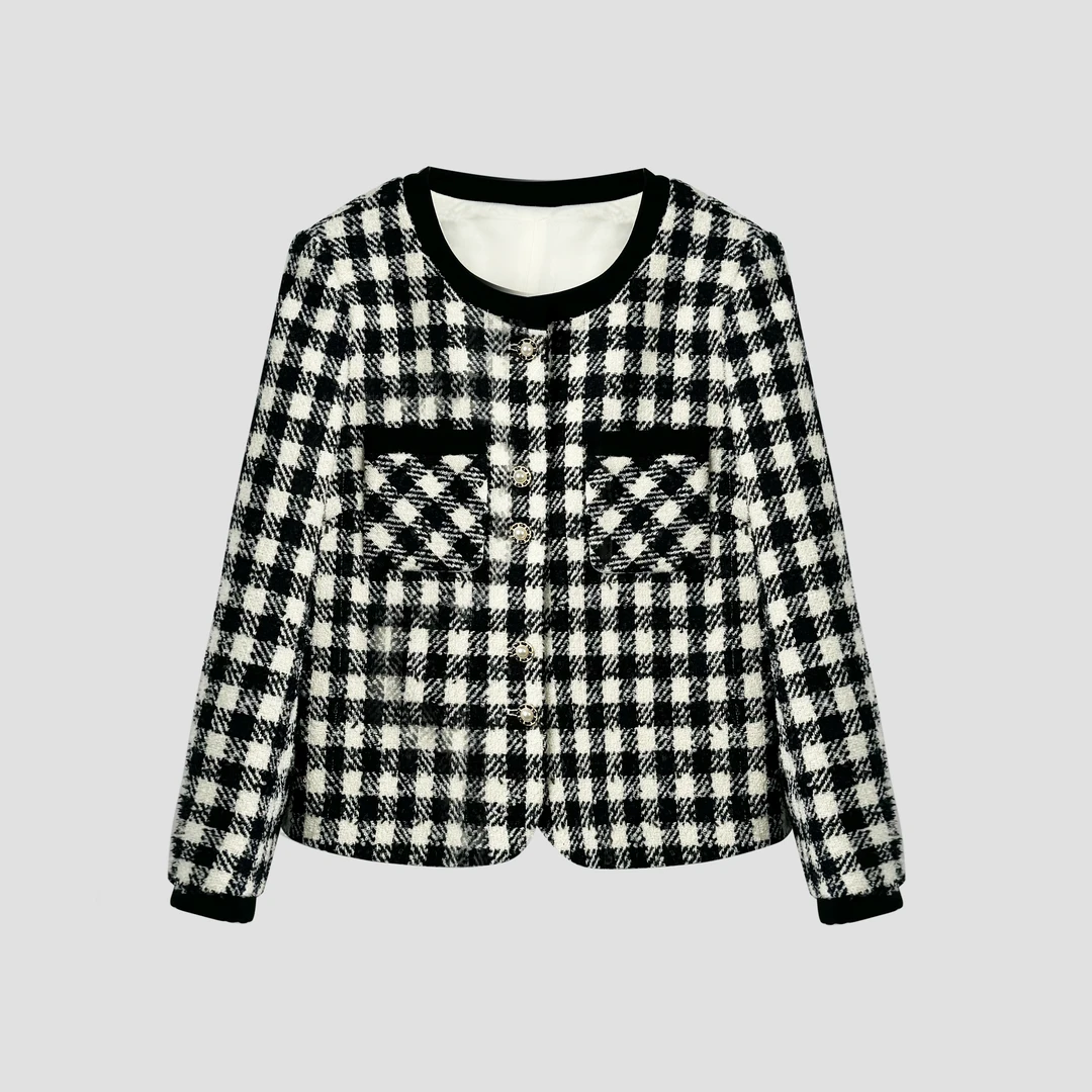 【小香风】春秋季新款小香风短外套女24051-黑白格