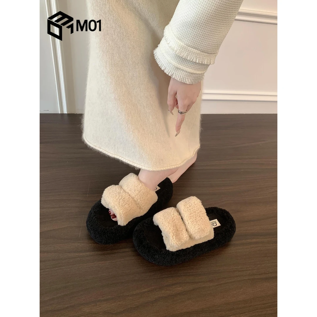 M01新款秋冬超火绝美毛毛厚底毛毛拖鞋女外穿高级感保暖棉拖鞋