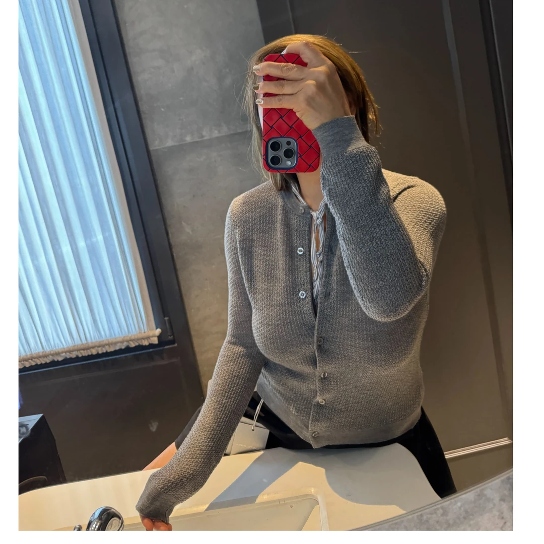 COCOLINDA  | 100%羊毛12针颗粒网眼空调菠萝针织开衫S5084