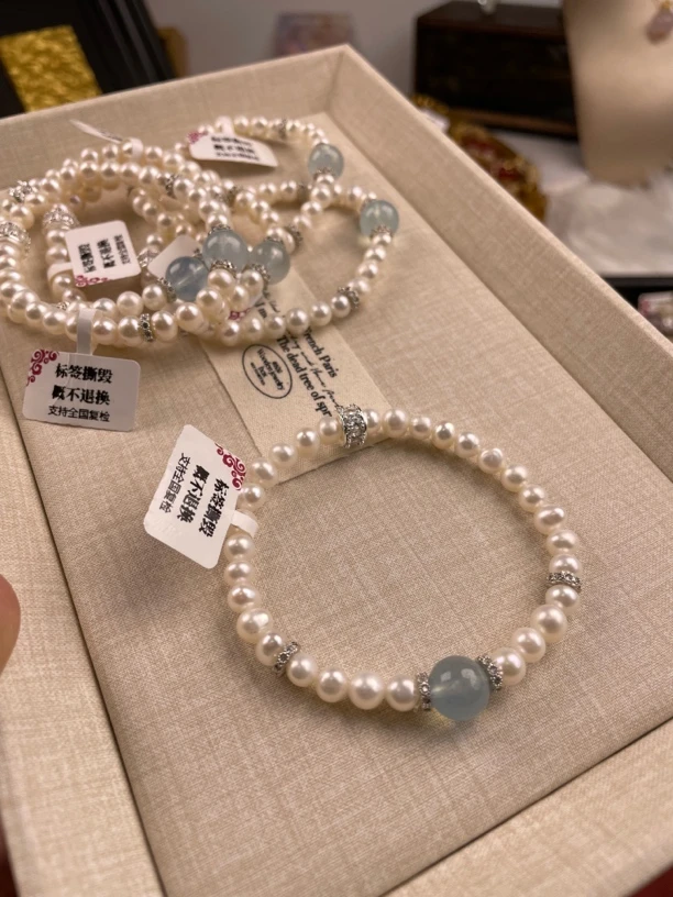 A47原创设计·天然珍珠海蓝宝手链