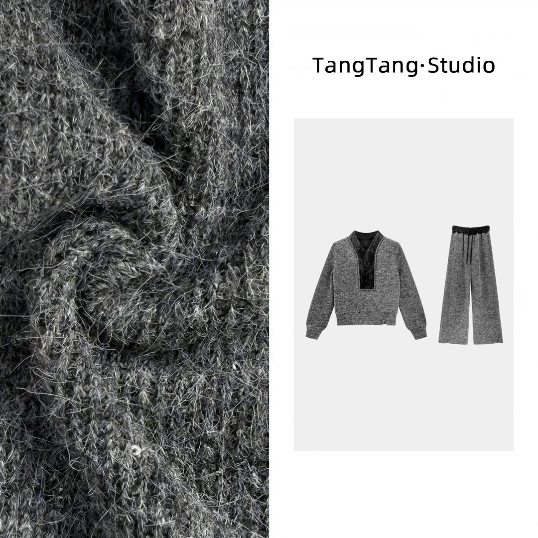 【琴子】星空套装百搭时尚长袖V领休闲套装女-2510650