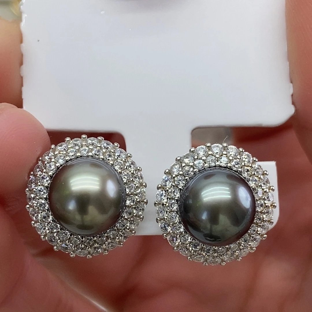 海水珍珠银S925镶嵌耳饰