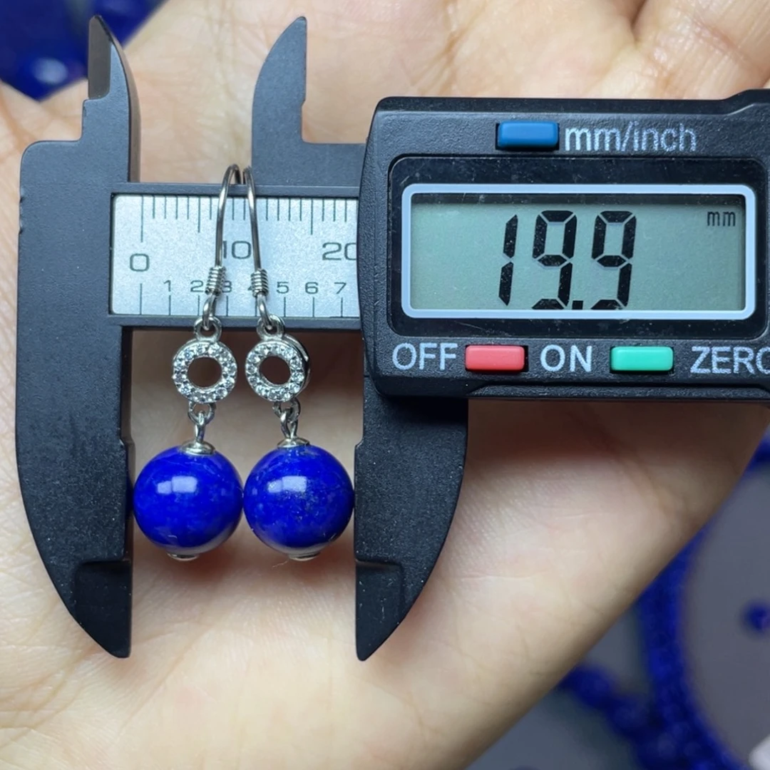 青金石银S925镶嵌10mm耳饰