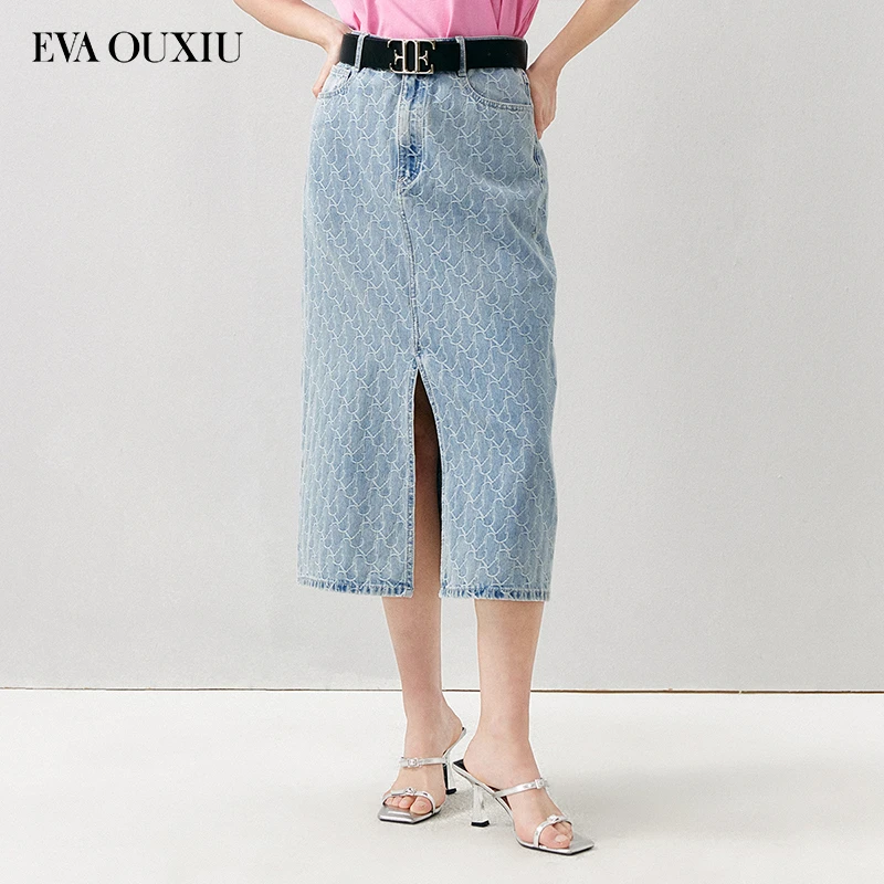 【力力淘】EVA OUXIU/伊华欧秀牛仔半身裙E32NQ0134