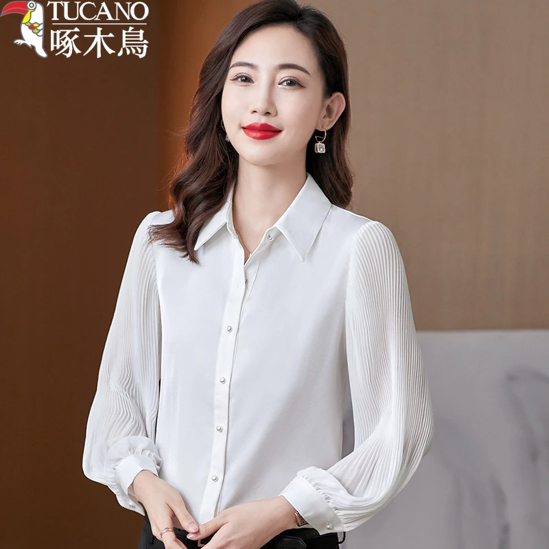 TUCANO/啄木鳥灯笼袖雪纺衬衫女长袖洋气春秋季新款气质时尚衬衣