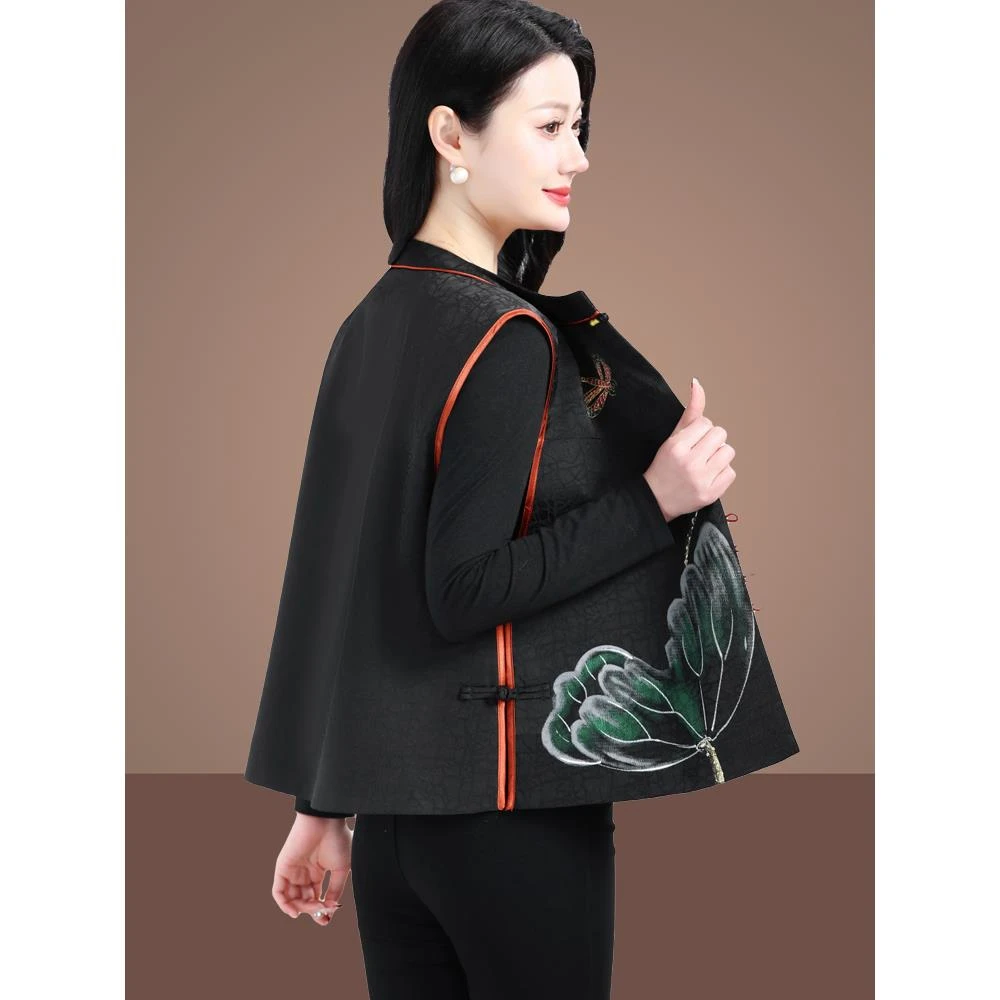 妈妈装双面穿马甲中国风复古马夹大码薄坎肩民族风新中式唐装坎肩