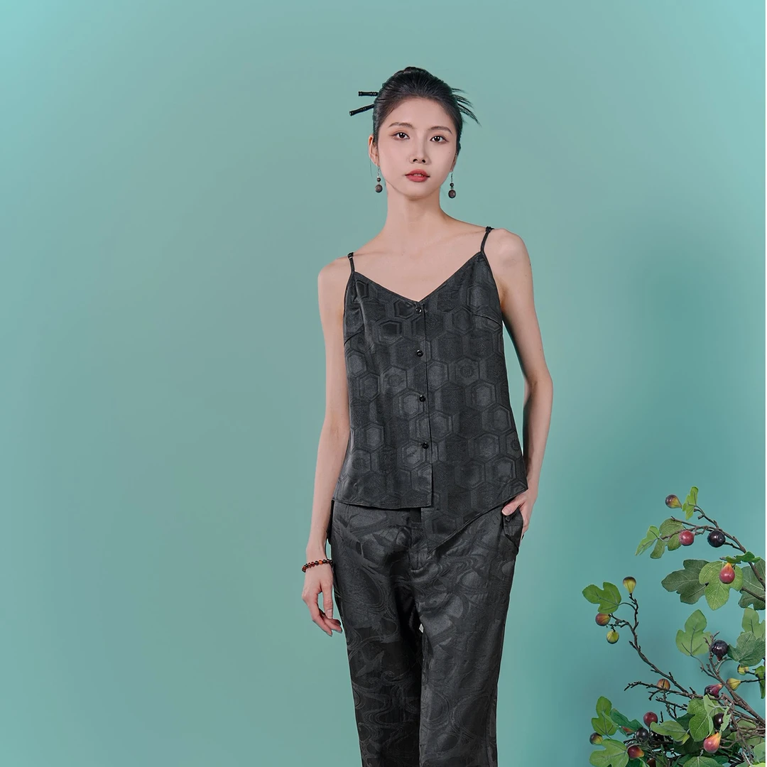 【万象有衣】原创设计师款香云纱走秀款吊带-7814