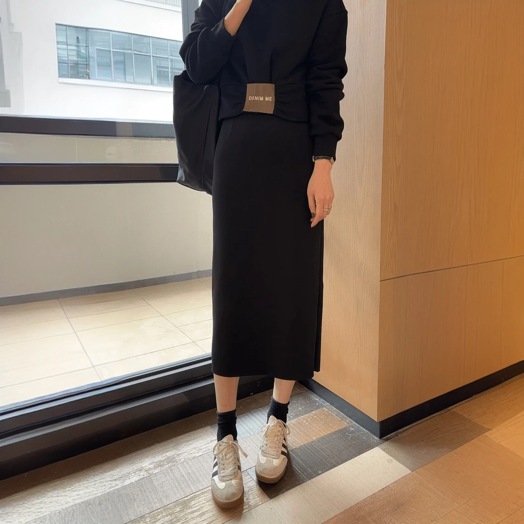 243103春秋空心棉后开叉基础款半身裙