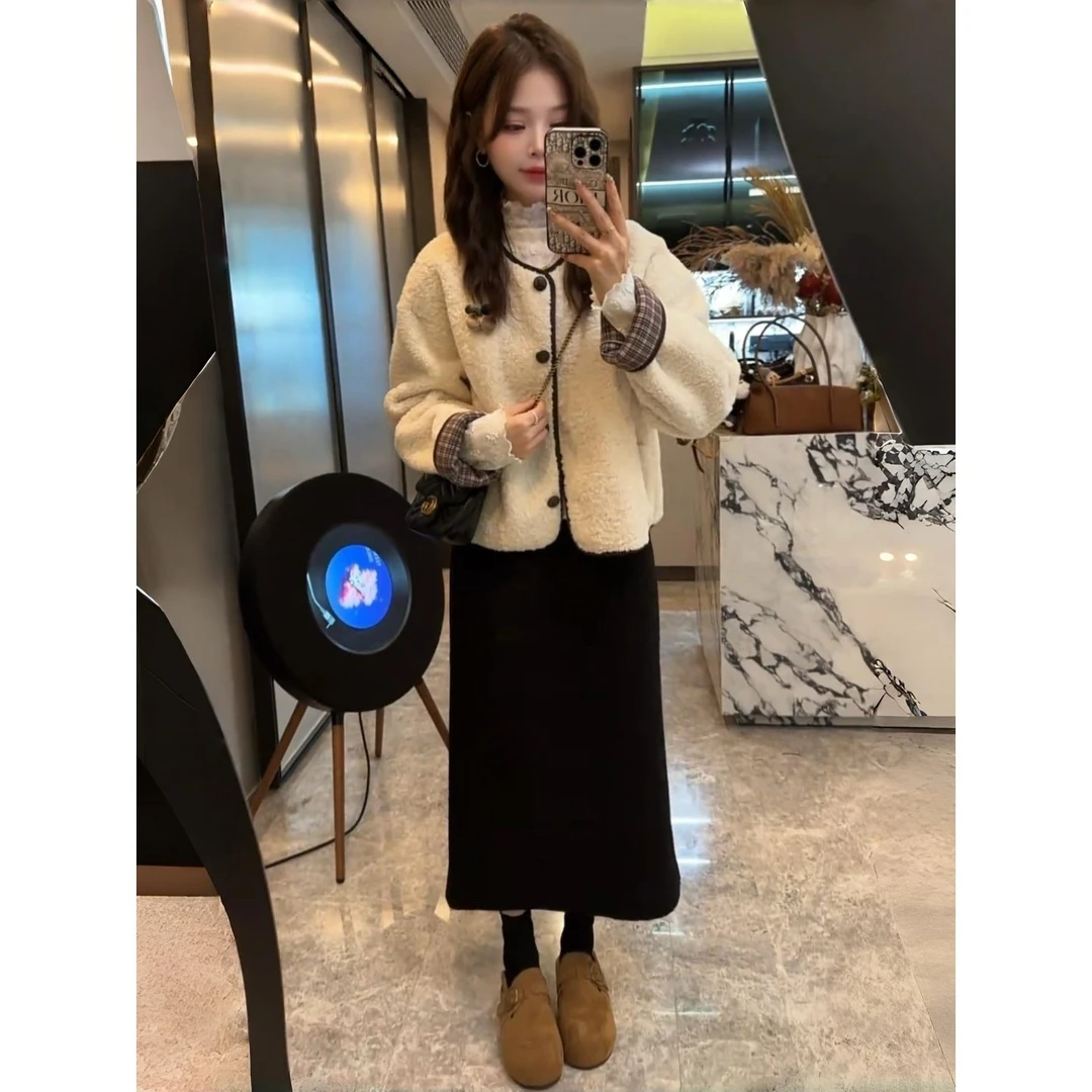 【复古浪潮】秋季百搭气质衣服洋气宽松设计感港风外套半身裙两件套