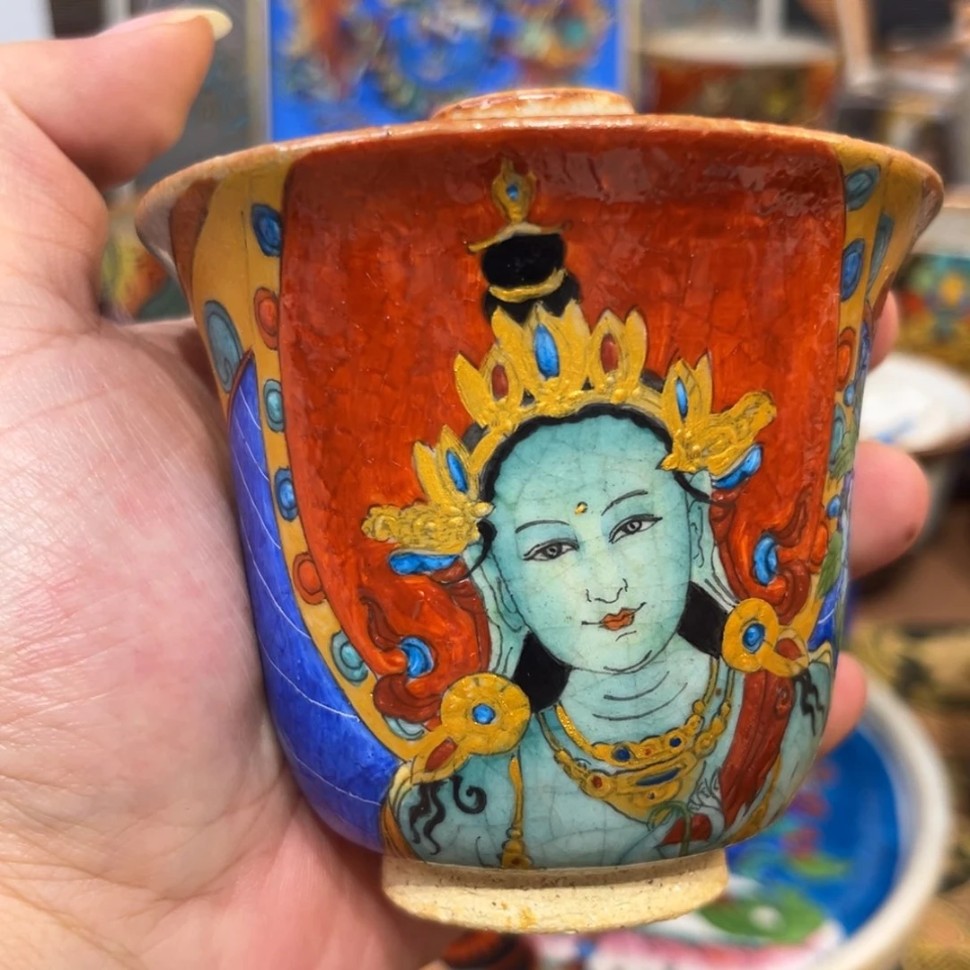 手工制作绿度母盖碗