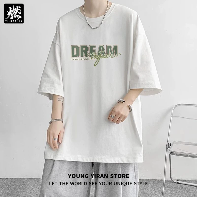 半袖休闲男士t恤短袖潮流夏季百搭情侣印花纯棉圆领宽松美式上衣