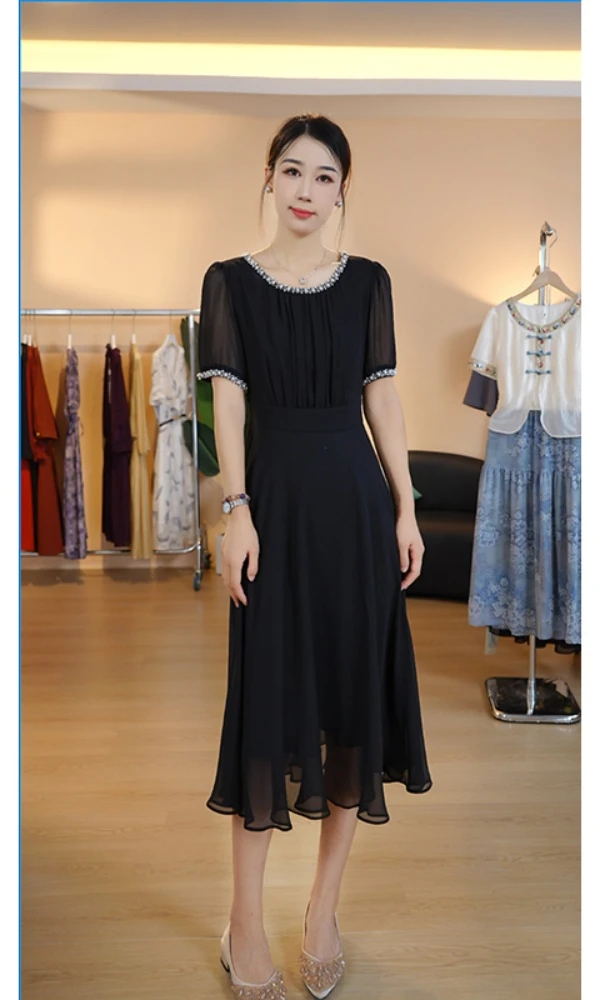 【送运费险】M1673 夏季新款高档洋气新中式收腰显瘦连衣裙女