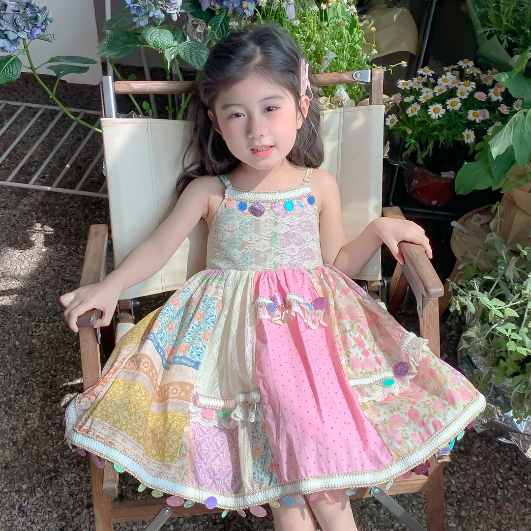 女童吊带裙夏季新款小女孩波西米亚吊带裙洋气宝宝碎花公主裙时髦