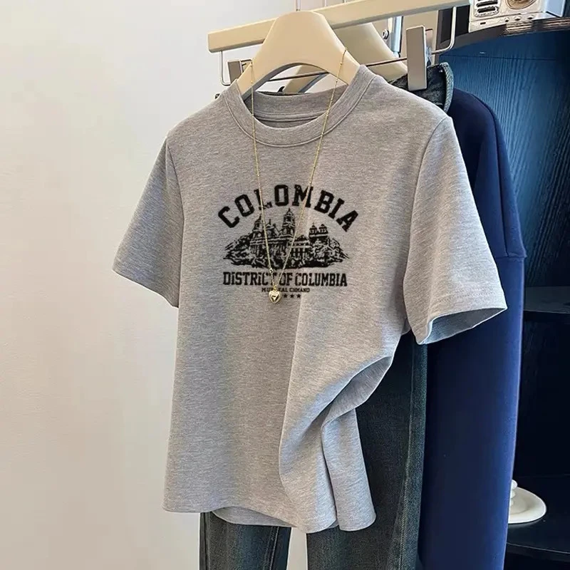 2025年新款正肩磨毛加厚圆领短袖T恤女爆款上衣打底衫春秋冬夏季