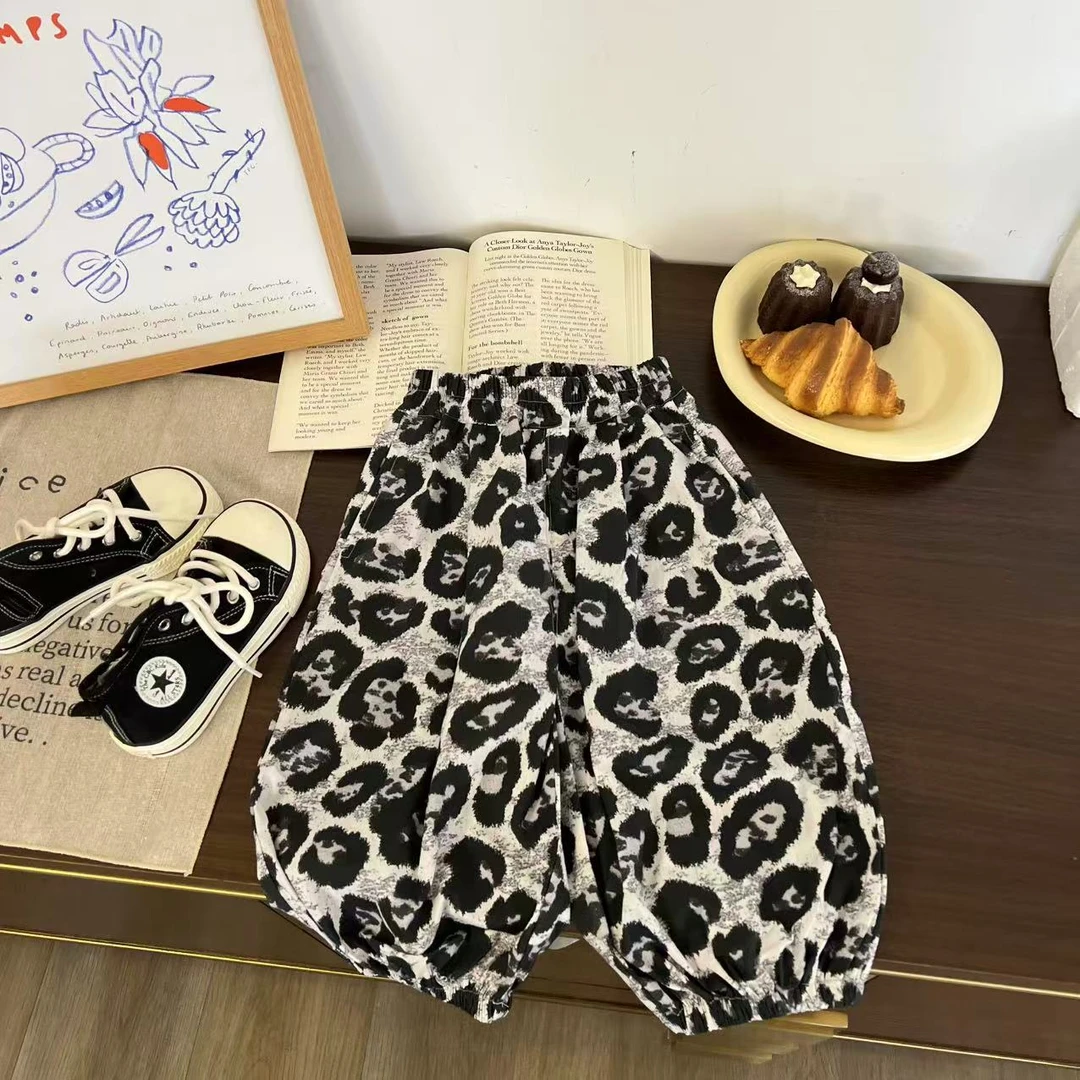 儿童夏季潮酷豹纹九分束脚裤H2215