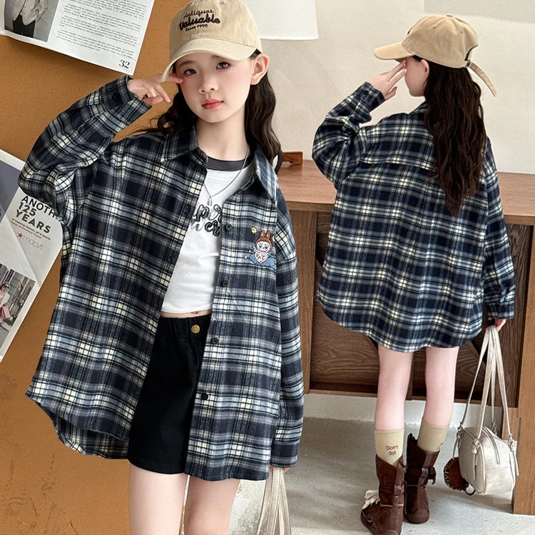 女童格子衬衫春秋2025新款洋气大童秋装时髦学生外套儿童韩版衣服