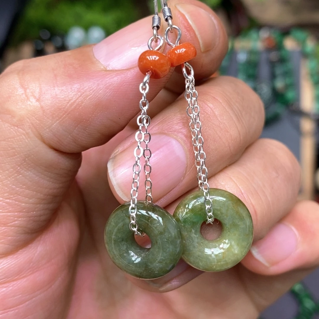 翡翠耳饰银S925镶嵌漂亮美眉